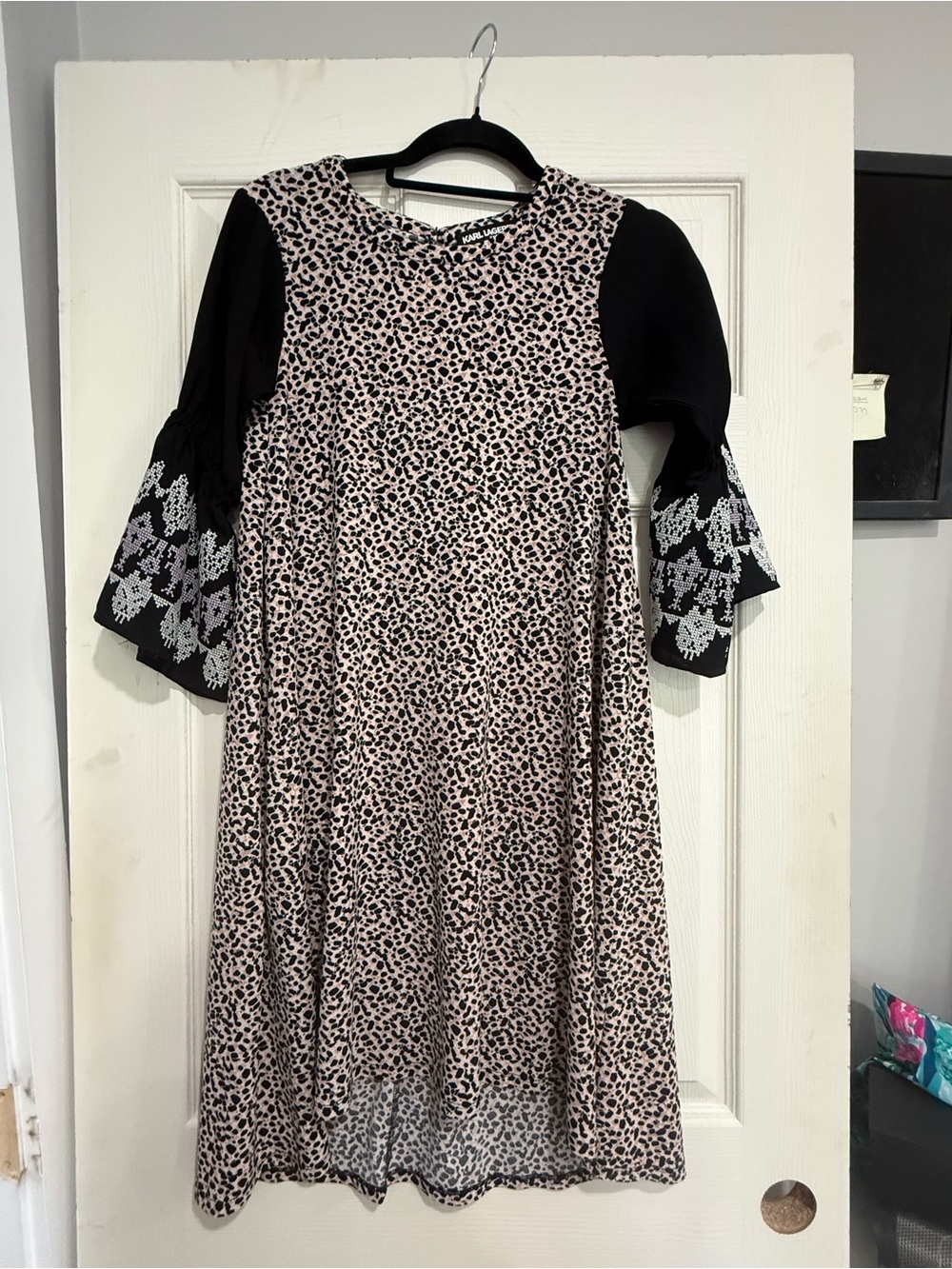 Karl Lagerfeld Black and Blush Leopard Print Dress